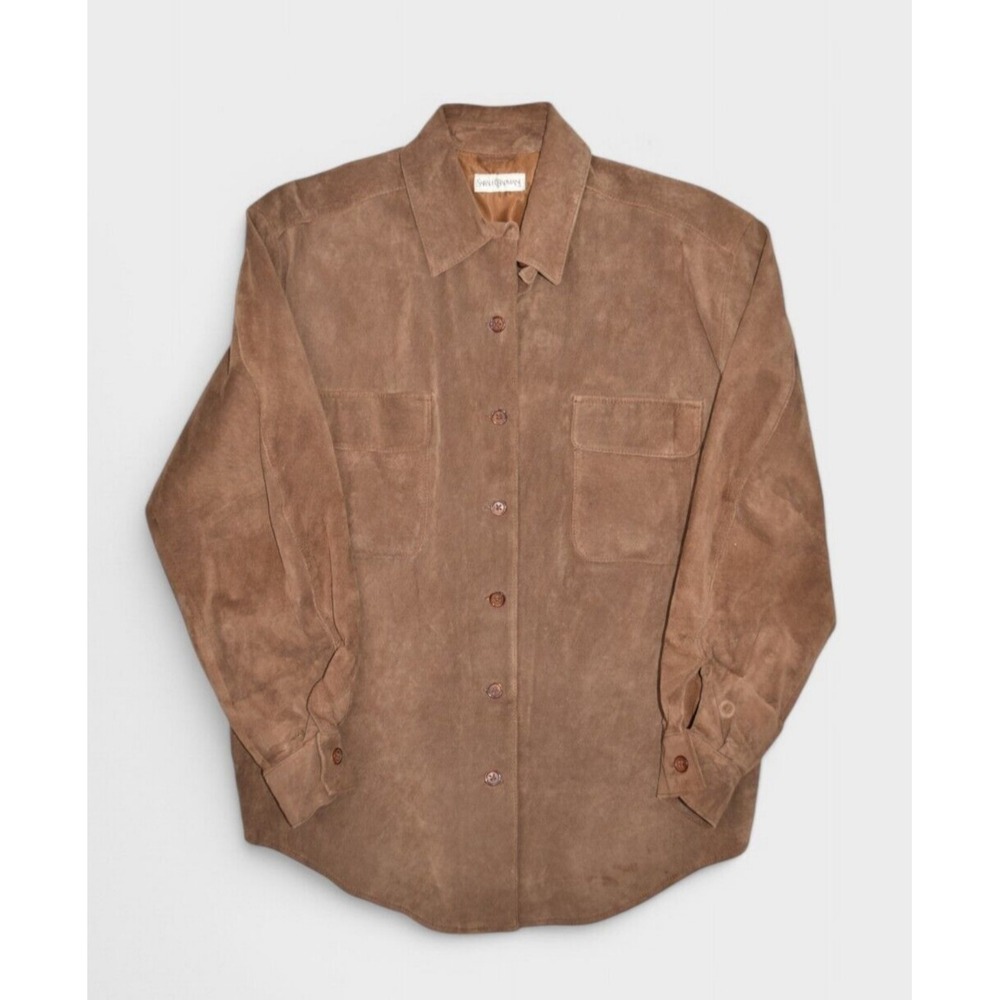 Sarah Chapman Vintage Brown Pig Suede Leather Shirt Jacket Womens Medium Western